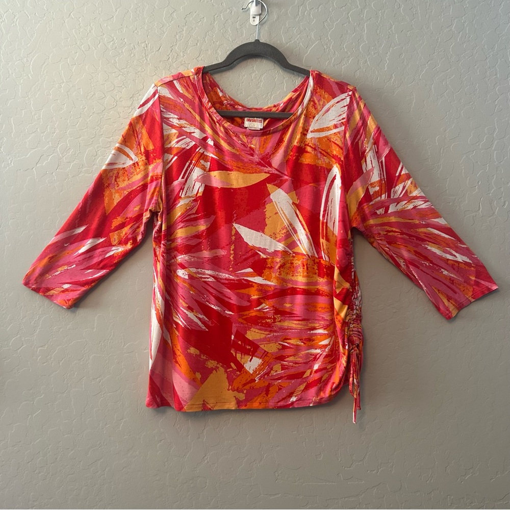 ⭐️Ruby Rd. favorites vibrant pink, orange and white blouse size large
